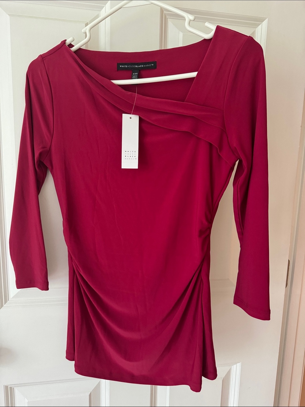 White House Black Market Raspberry Twist-Neck 3/4 Sleeve Top